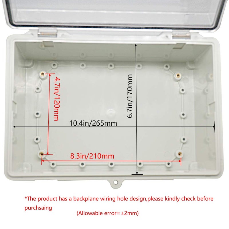 Zulkit Junction Box ABS Plastic Dustproof Waterproof IP65 Electrical Boxes Hinged Shell Outdoor Universal Project Enclosure Clear Cover with 2 Cable Glands 11.4 x 7.5 x 5.5 inch(290x190x140mm) - Image 5